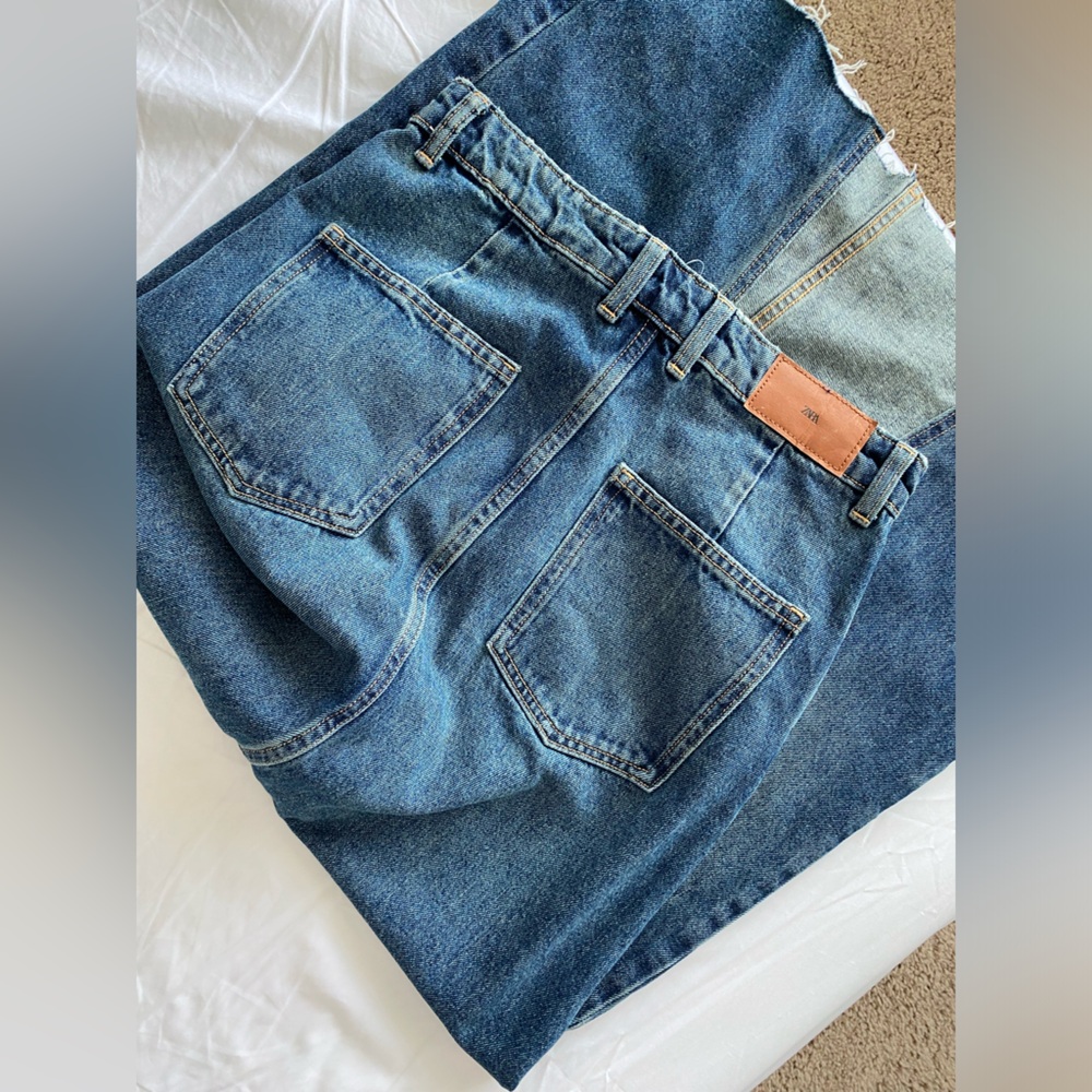 Zara set Long front Slit Denim High waist Skirt & Jacket Indigo Dark Blue S NWT - Picture 13 of 16